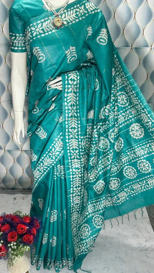 Elegant Katan Silk Batik Print Saree – Handcrafted Heritage with a Modern Touch